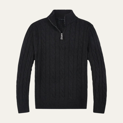 Men's Cable Knit Quarter Zip Sweater High Neck - Vonnera