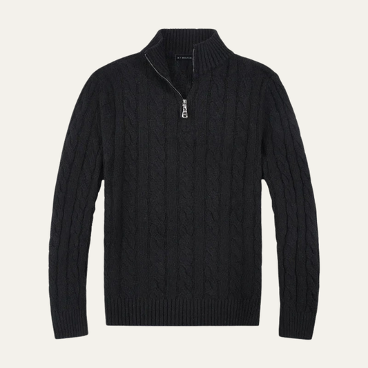 Men's Cable Knit Quarter Zip Sweater High Neck - Vonnera