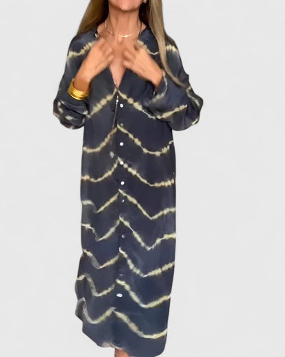 Women's Midi Shirt Dress Tie-Dye Print Cotton Button-Down