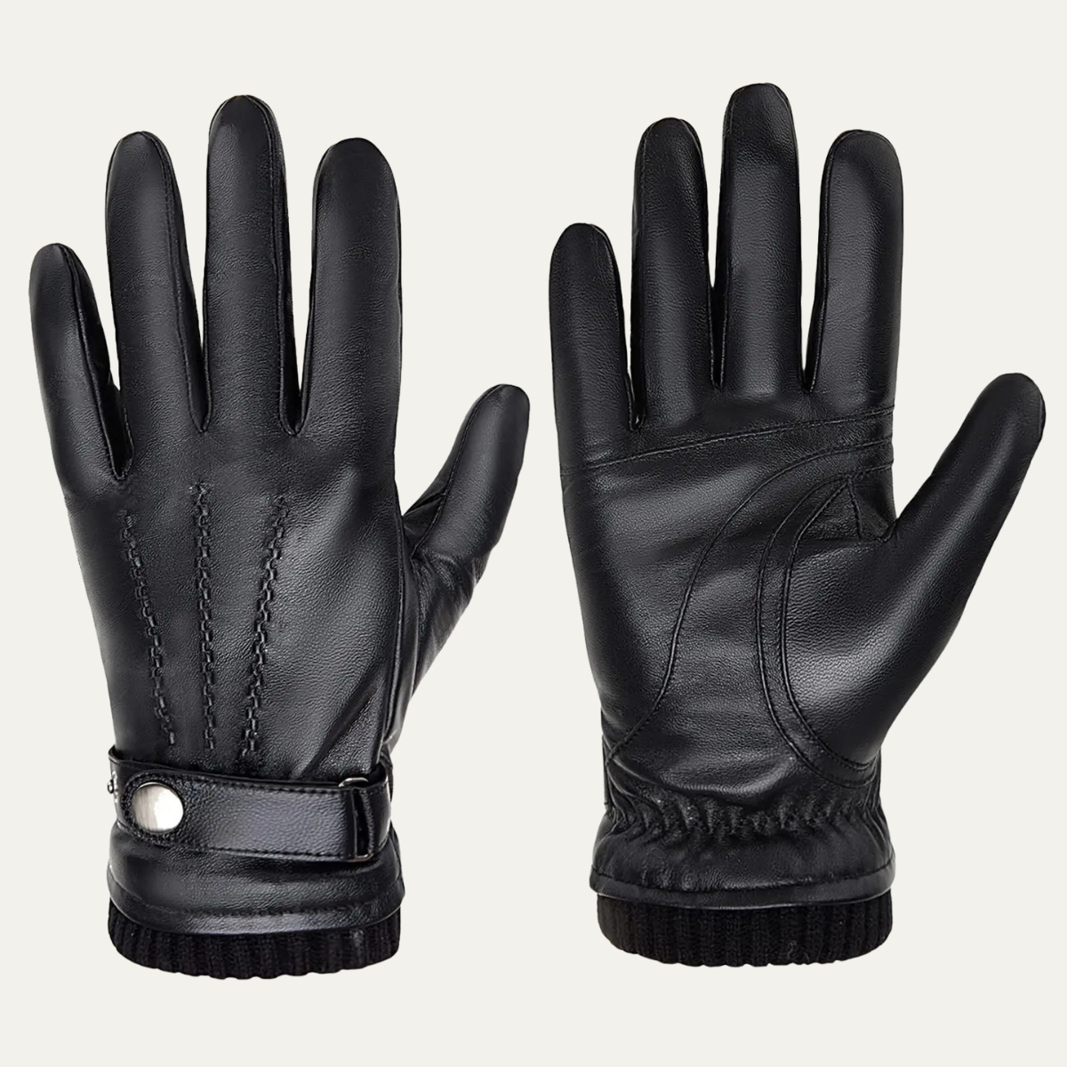 Men's Leather Gloves Fleece Lined Winter Black - Vonnera