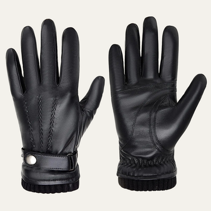 Men's Leather Gloves Fleece Lined Winter Black - Vonnera