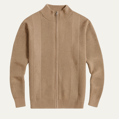 Men's Ribbed Knit Sweater Zip Up Casual Navy - Vonnera