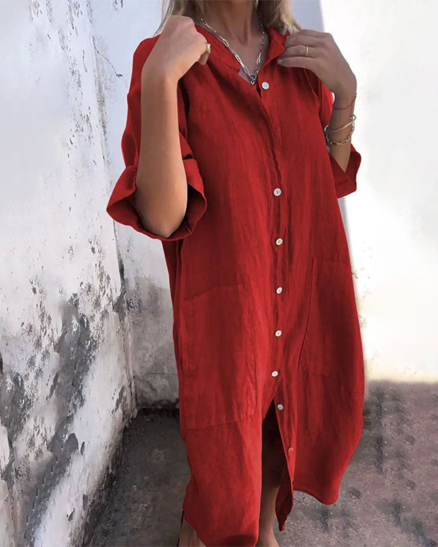 Women's Relaxed Fit Button Front Casual Dress