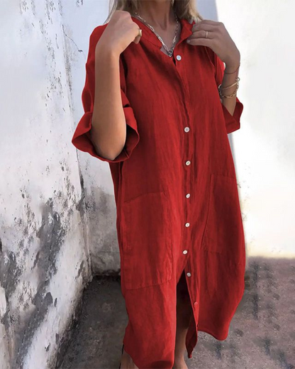 Women's Relaxed Fit Button Front Casual Dress
