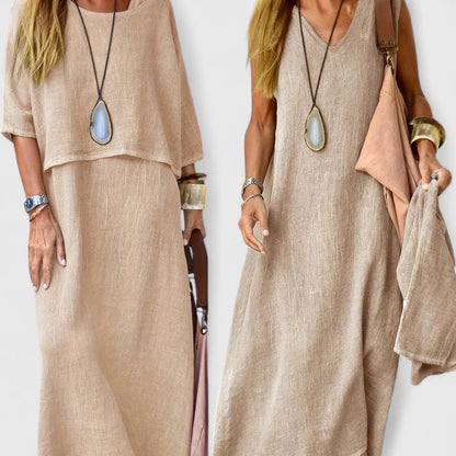 Women's Maxi Dress Set Two-Piece Short Sleeve - Vonnera