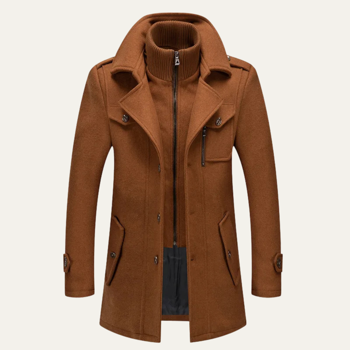 Men's Wool Blend Trench Coat Double Collar