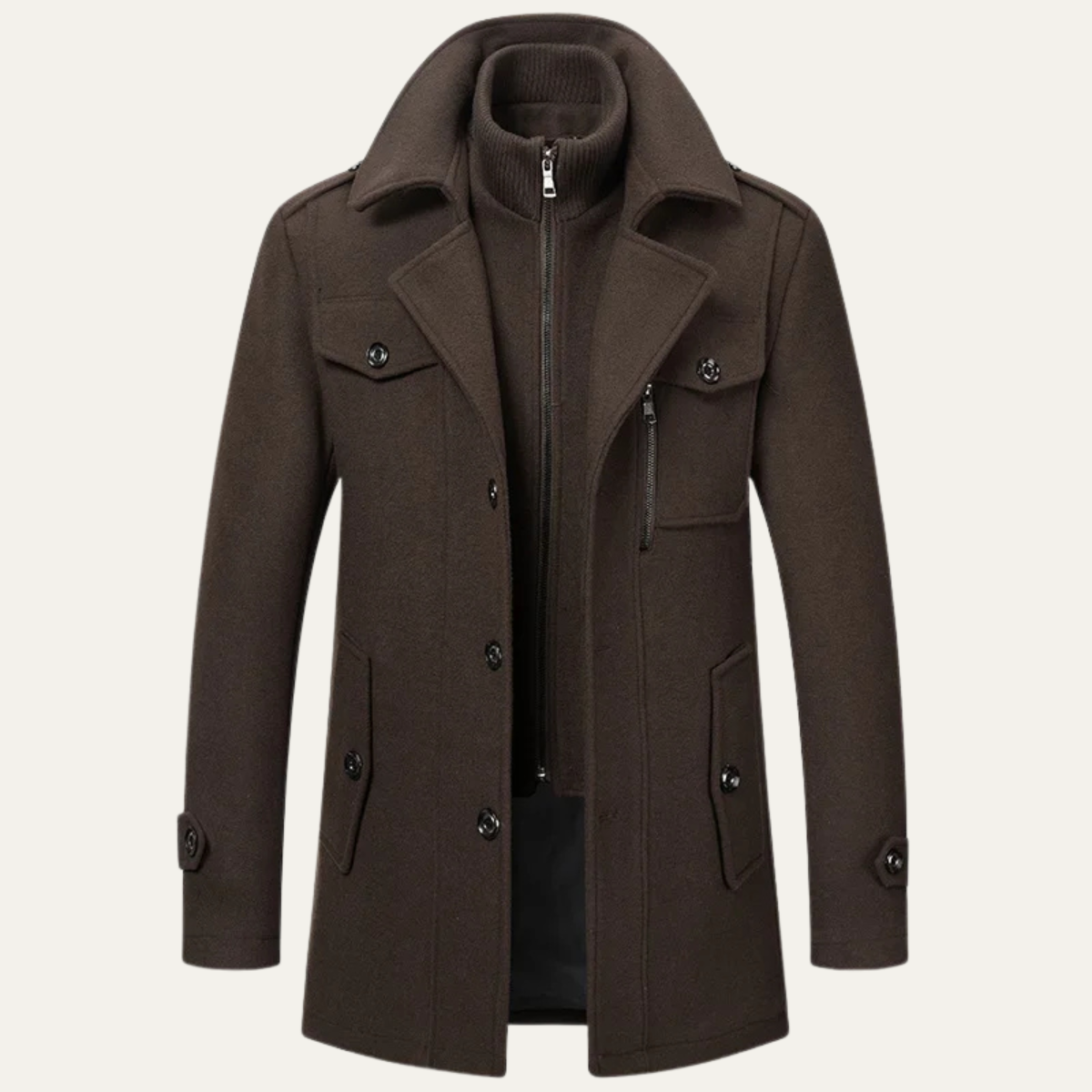 Men's Wool Blend Trench Coat Double Collar - Vonnera