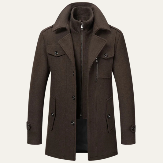 Men's Wool Blend Trench Coat Double Collar - Vonnera