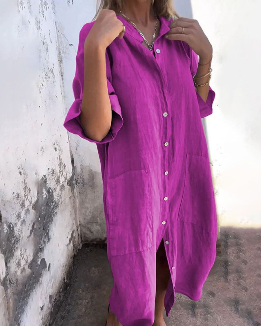 Women's Relaxed Fit Button Front Casual Dress