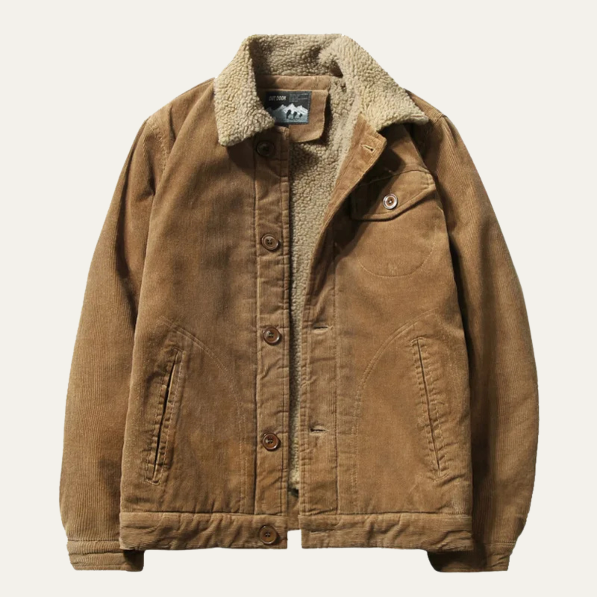 Men's Corduroy Jacket Turn Down Collar Brown - Vonnera