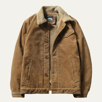 Men's Corduroy Jacket Turn Down Collar Brown - Vonnera