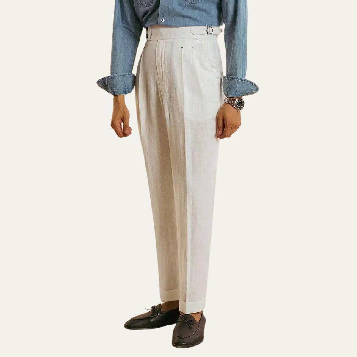 Men's Linen High Waist Dress Pants Vintage Style