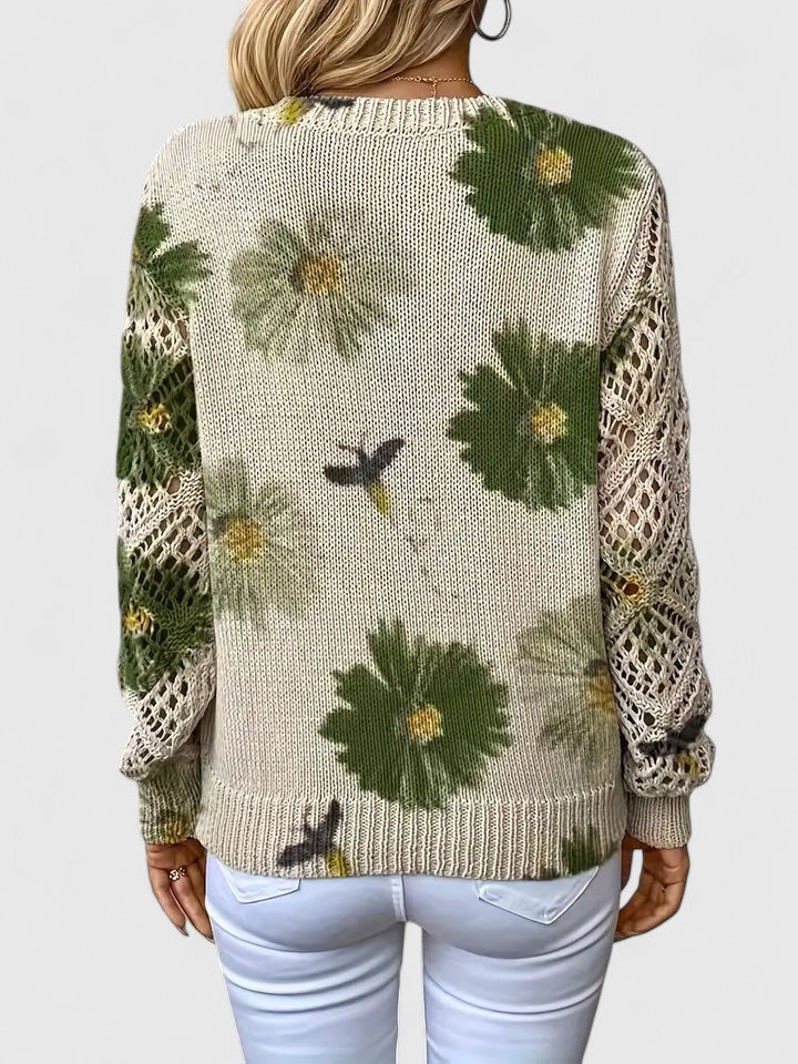 Women's V-Neck Crochet Sweater Floral