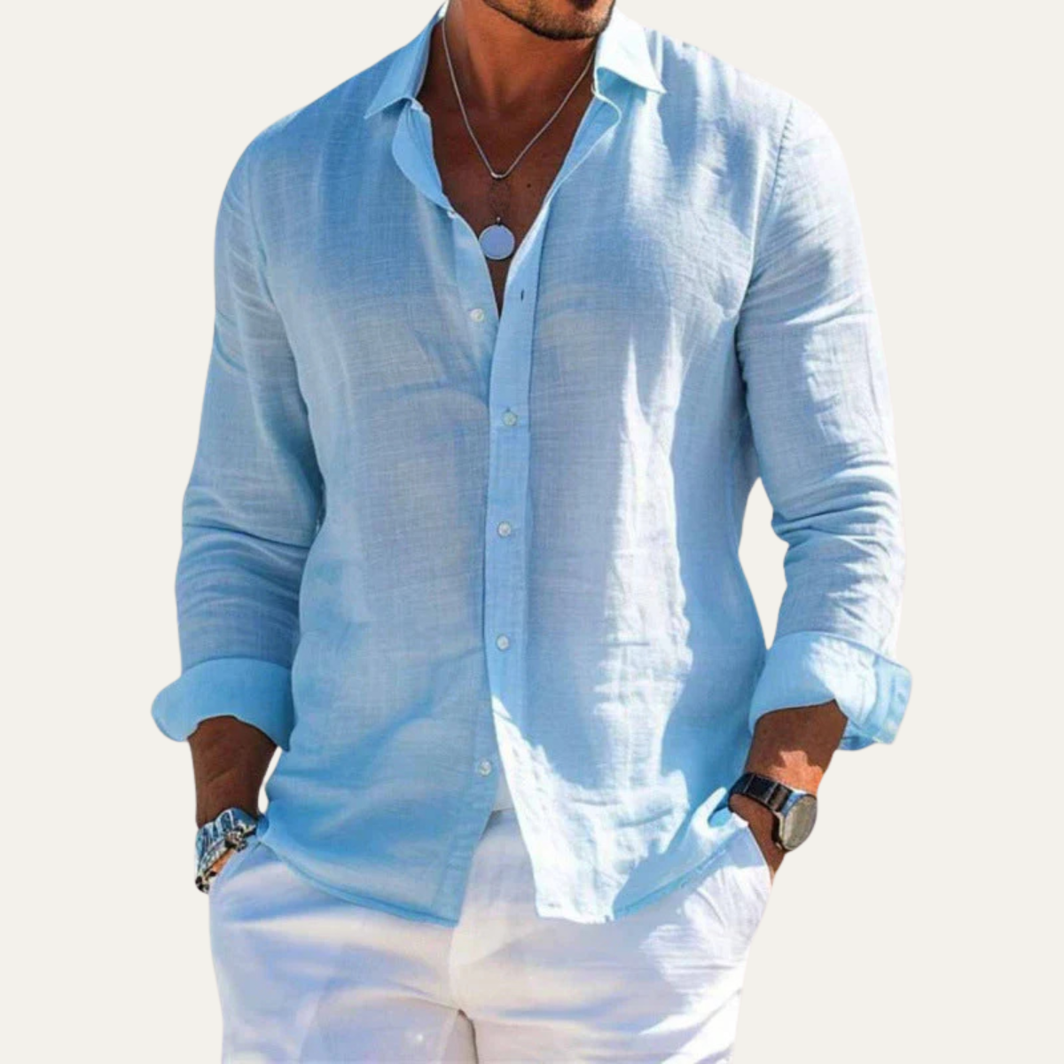 Men's Cotton Linen Shirt Casual Lapel Style - Vonnera