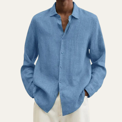Alderhill Men's Linen Cotton Shirt Turn Down Collar Breathable