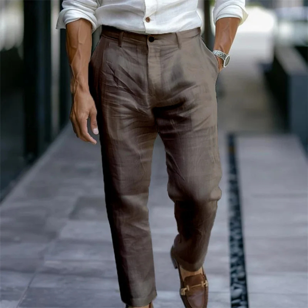 Men's Slim Fit Linen Dress Pants Lightweight