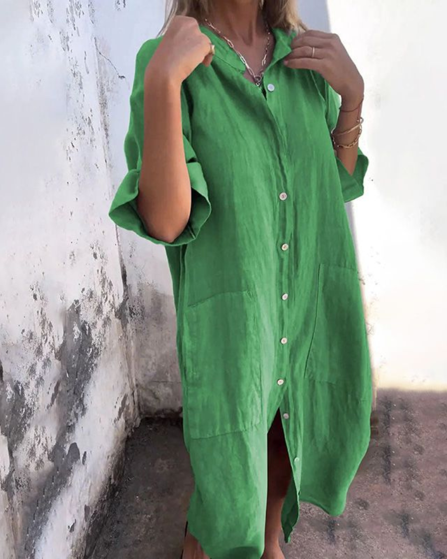Women's Relaxed Fit Button Front Casual Dress