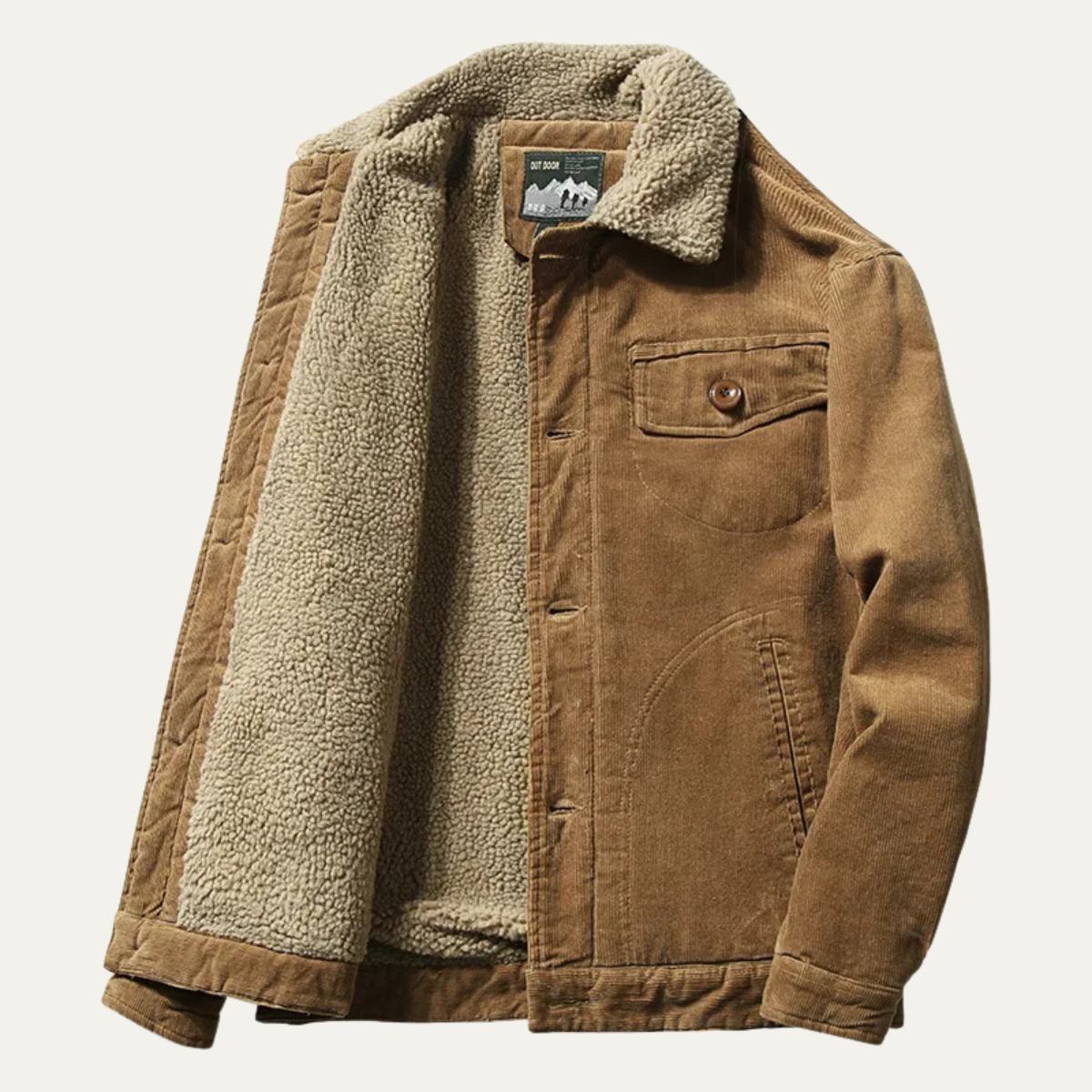 Men's Corduroy Jacket Turn Down Collar Brown