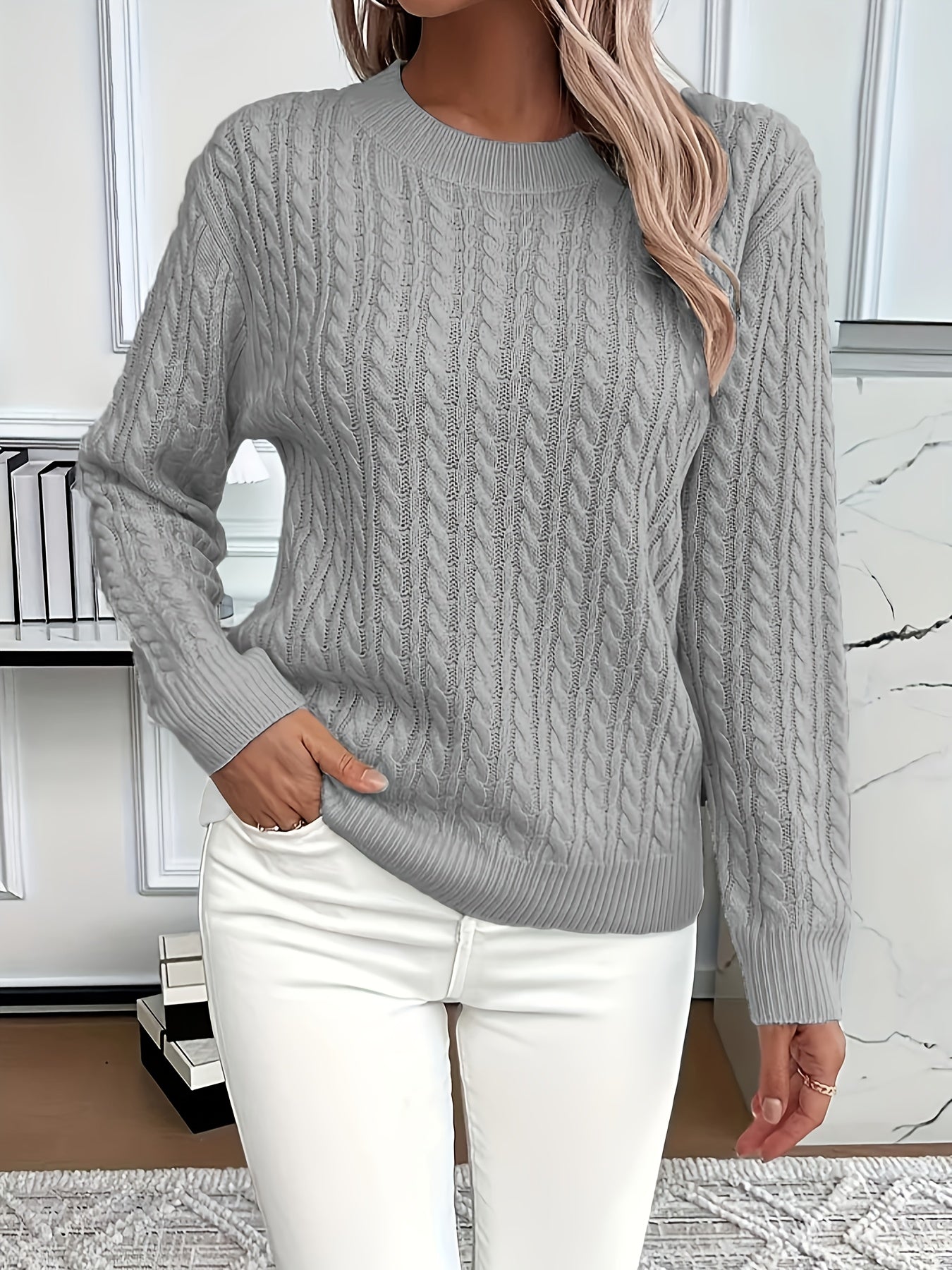 Women's Cable Knit Sweater White