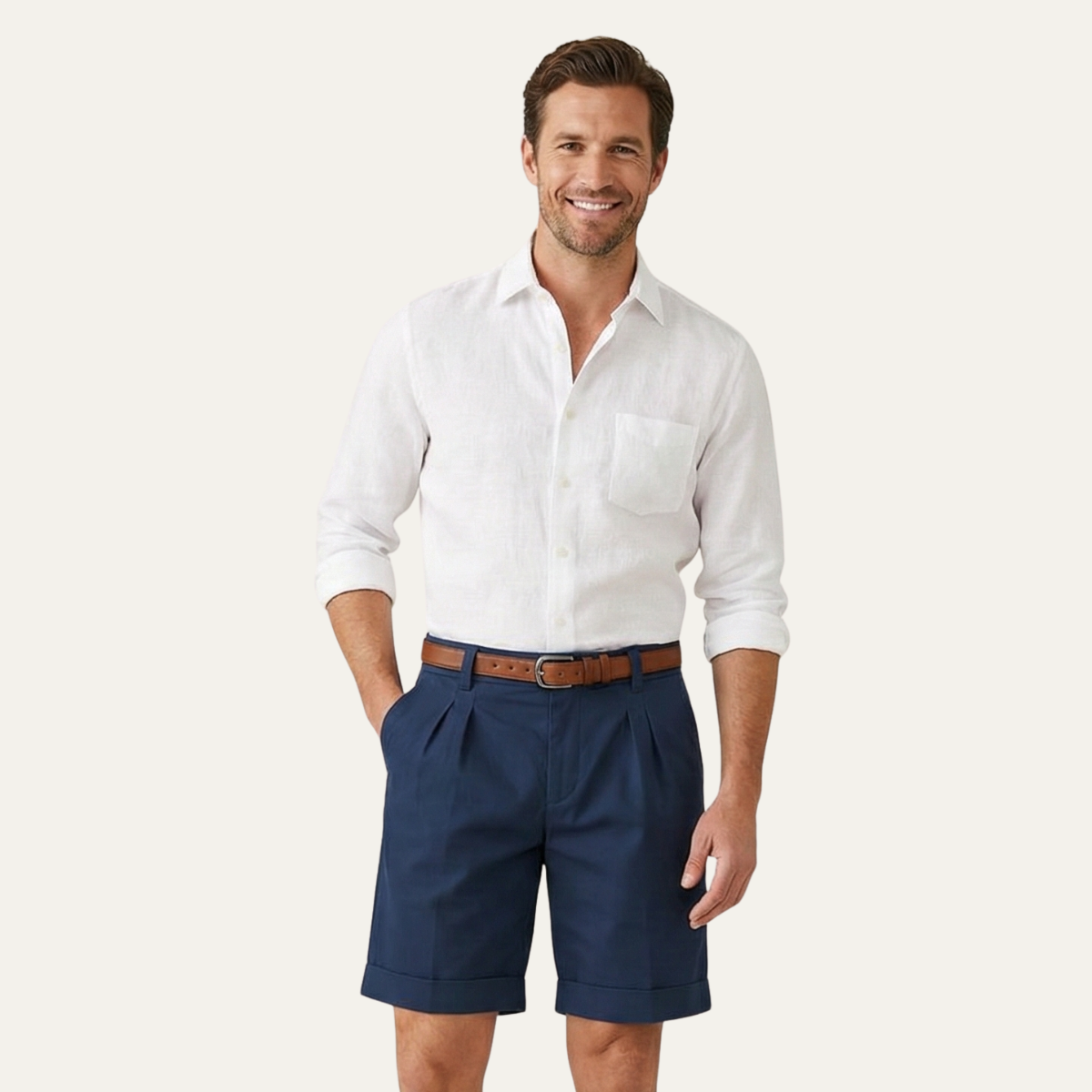 Henwick Men's Linen Shorts Tailored Summer Beige