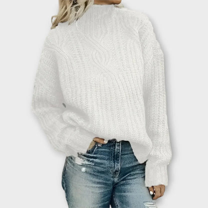 Women's Cable-Knit Sweater Mock Neck Warm