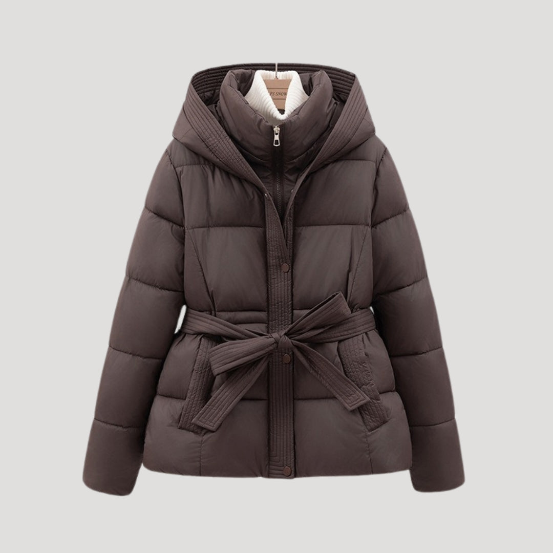 Women's Puffer Jacket Hooded Adjustable Belt - Vonnera