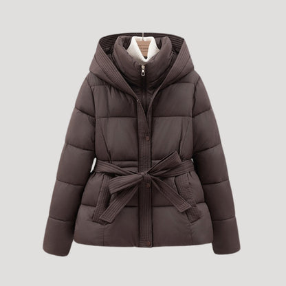 Women's Puffer Jacket Hooded Adjustable Belt - Vonnera