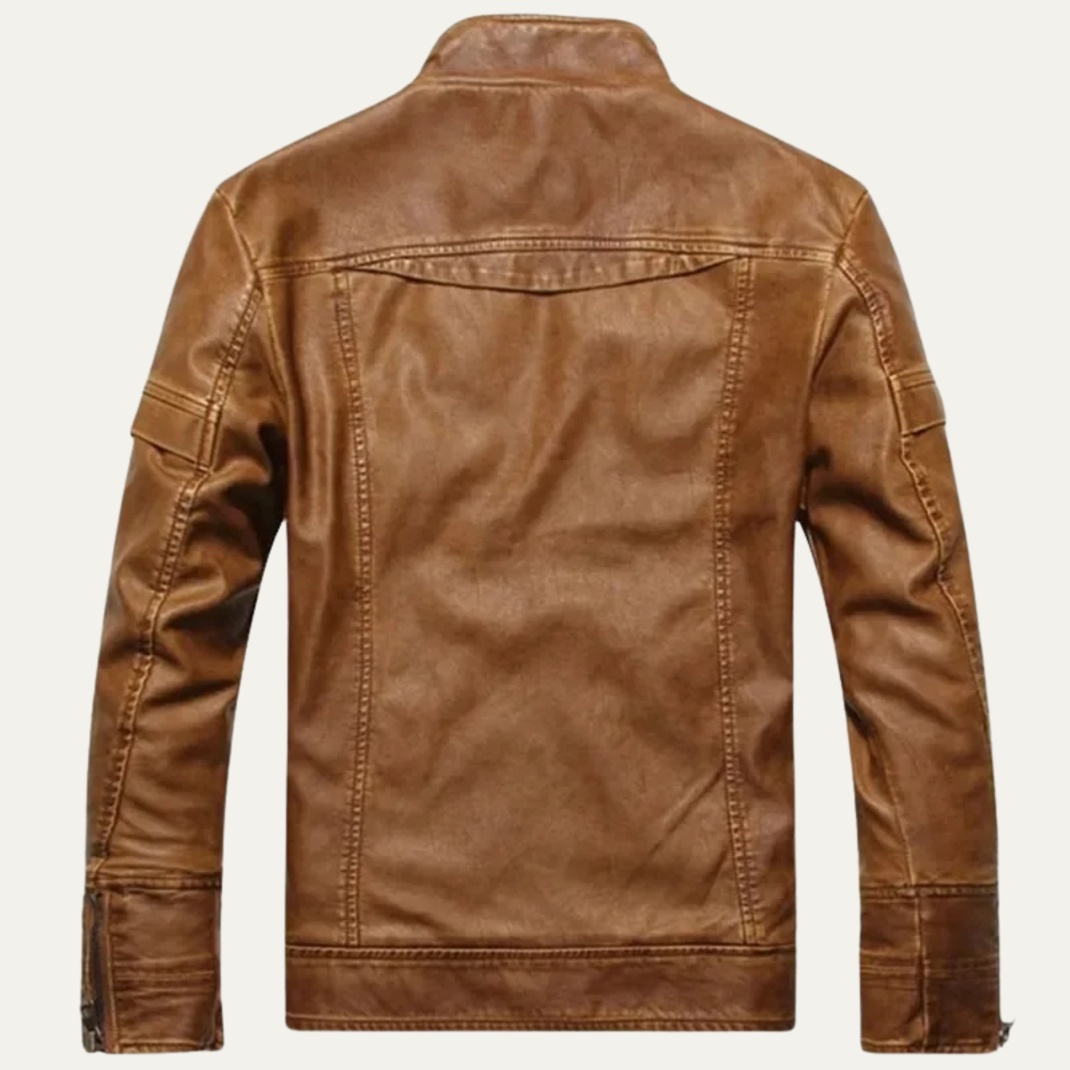 Men's Leather Biker Jacket Classic Zip Up Black