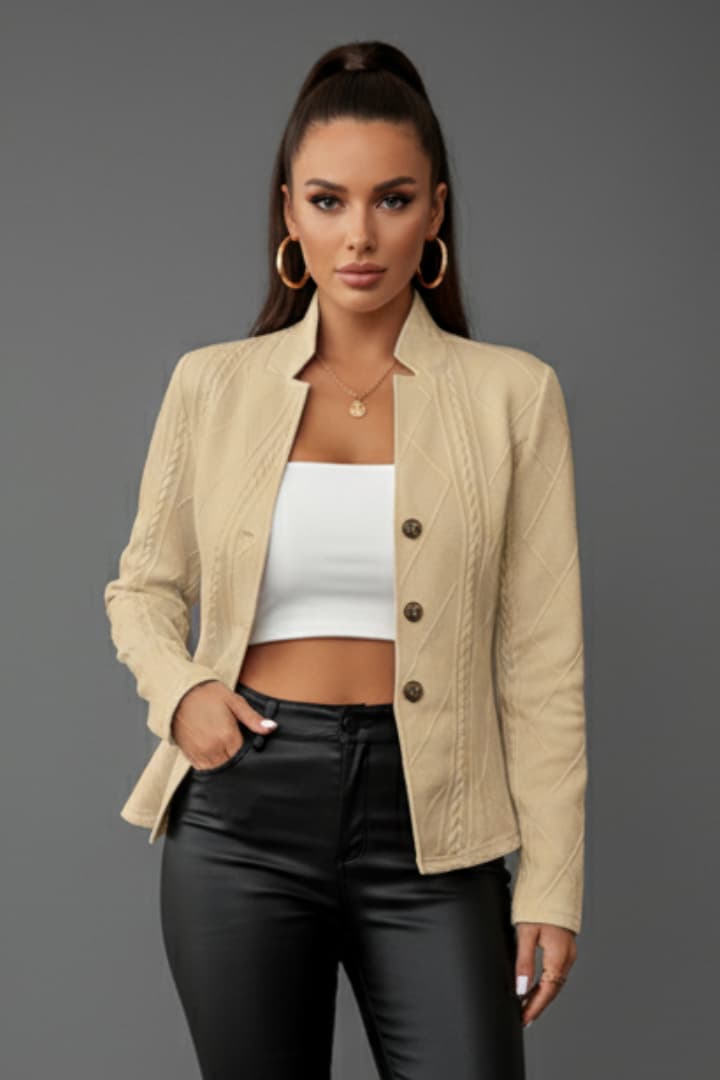 Women's Lapel Collar Blazer Button Front