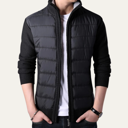 Men's Puffer Jacket Zip Up Knit Sleeve Winter Black