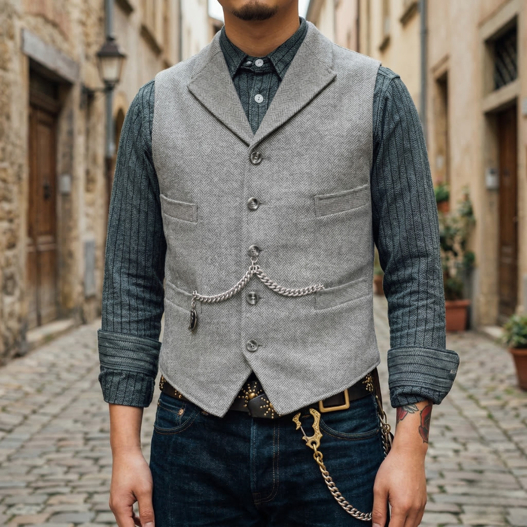 Men’s Tweed Vest Classic Herringbone Waistcoat