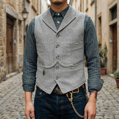 Men’s Tweed Vest Classic Herringbone Waistcoat