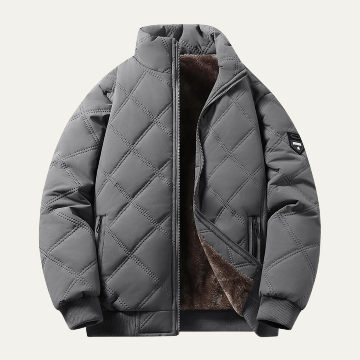 Men's Quilted Jacket Windproof Thermal Padded Coat Fleece Lining