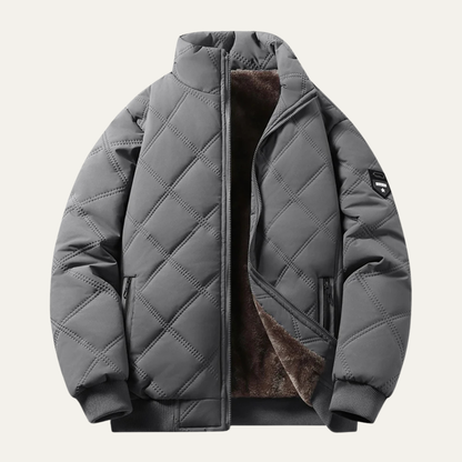 Men's Quilted Jacket Windproof Thermal Padded Coat Fleece Lining