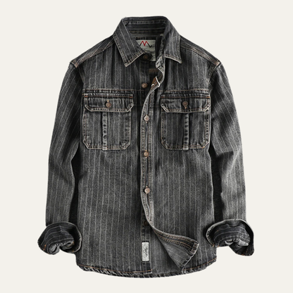 Men's Denim Shirt Jacket Striped Blue - Vonnera