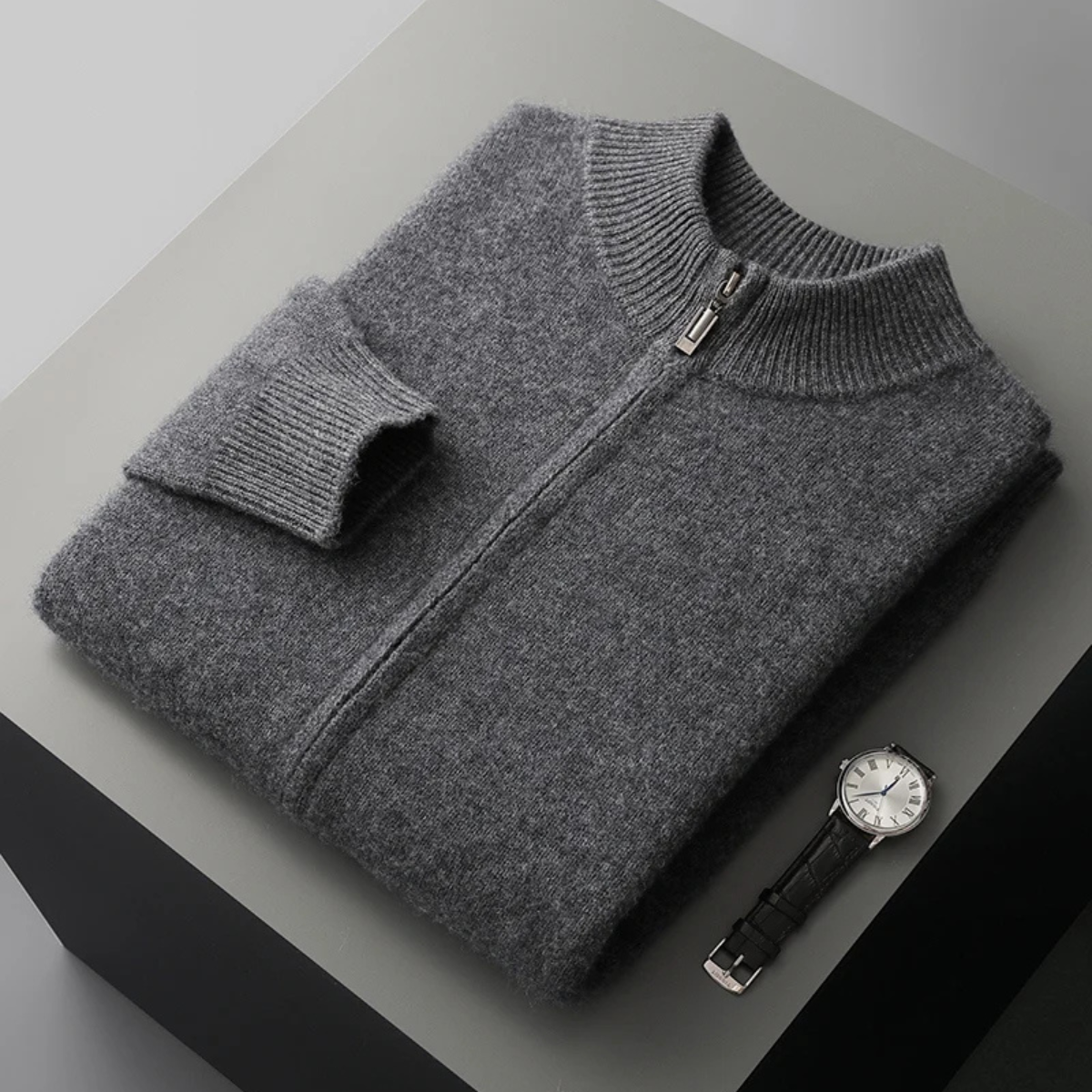 Men's Merino Mock Neck Zip Cardigan