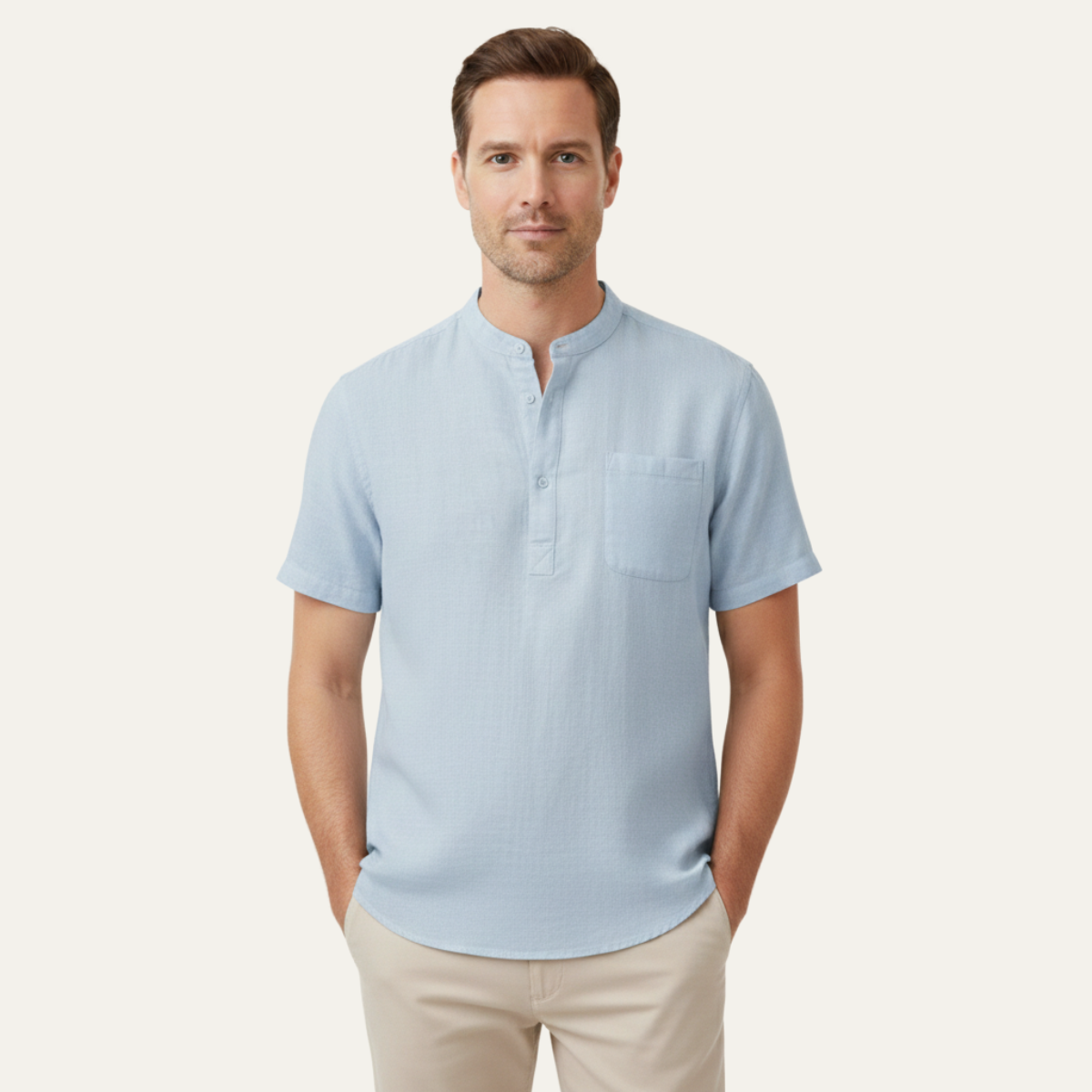 Men's Linen Henley Shirt Lightweight Beige