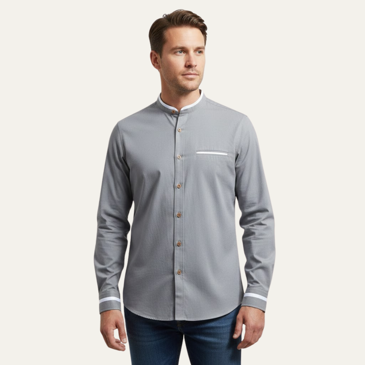 Men's Business Button Up Shirt Standing Collar Silverhaven Ridge