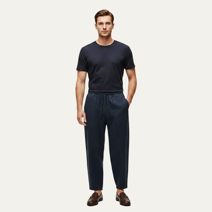 Mens Cotton Linen Drawstring Pants Loose Fit Beige