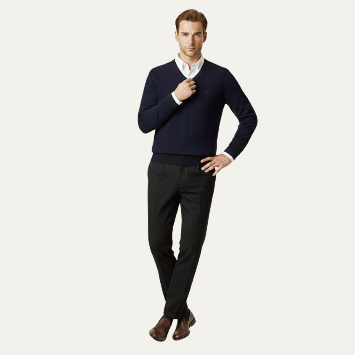 Men's Wool Herringbone Straight Leg Pants
