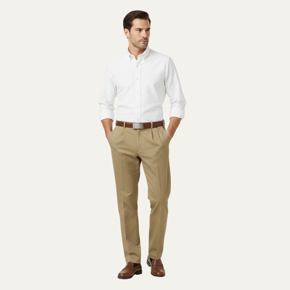 Men's Classic Straight Leg Pants Double Pleated Cotton