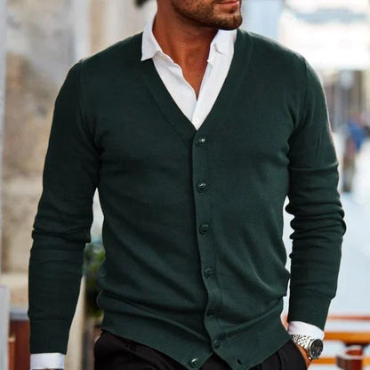 Men's Slim Fit V Neck Cardigan Cotton Button Front Pockets