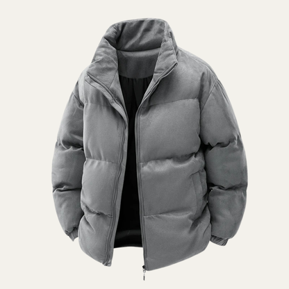 Men's Suede Puffer Jacket Cotton Padded Tan