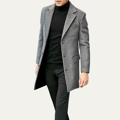 Men's Wool Single Breasted Coat Minimal Black