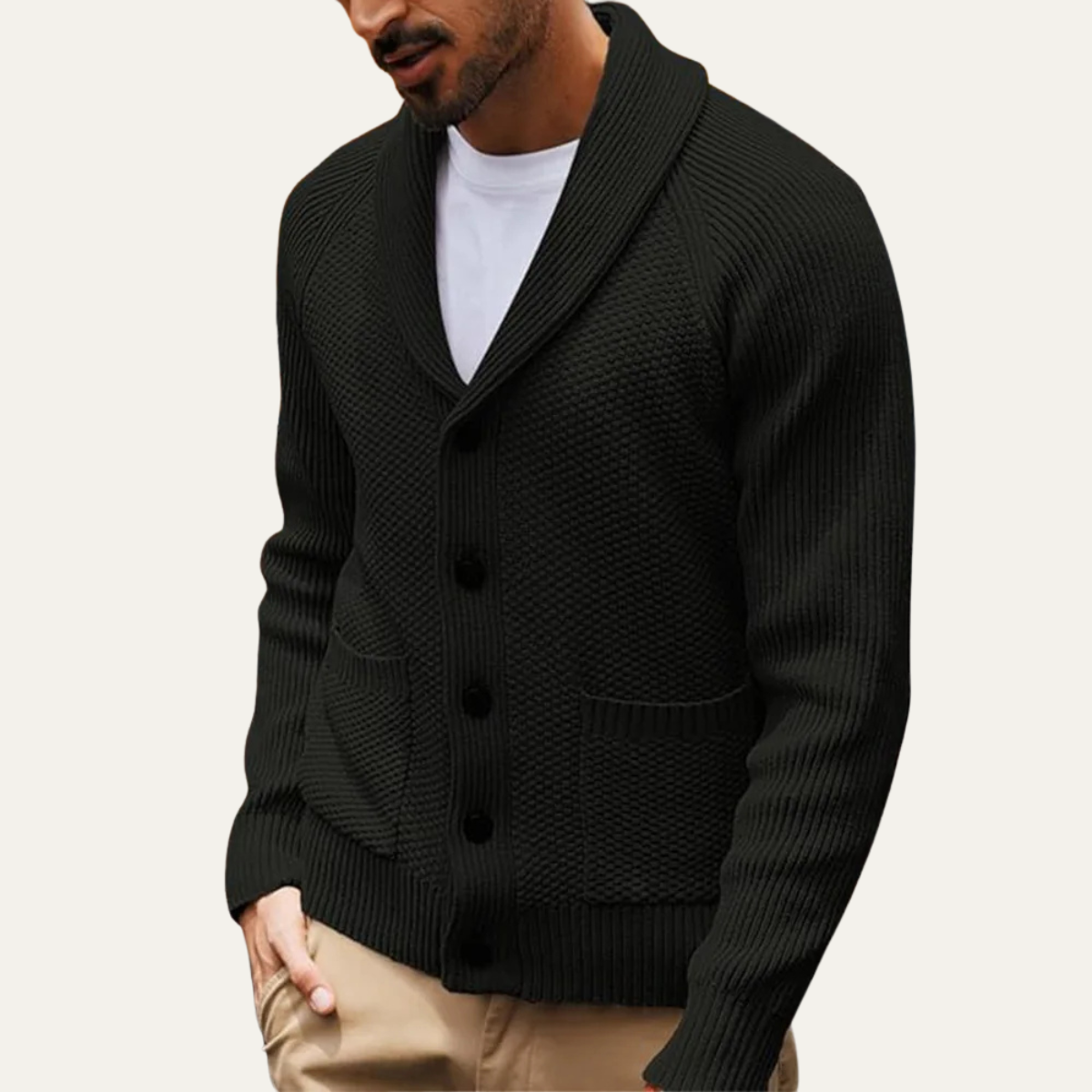 Men's Shawl Collar Cardigan Knit With Front Pockets