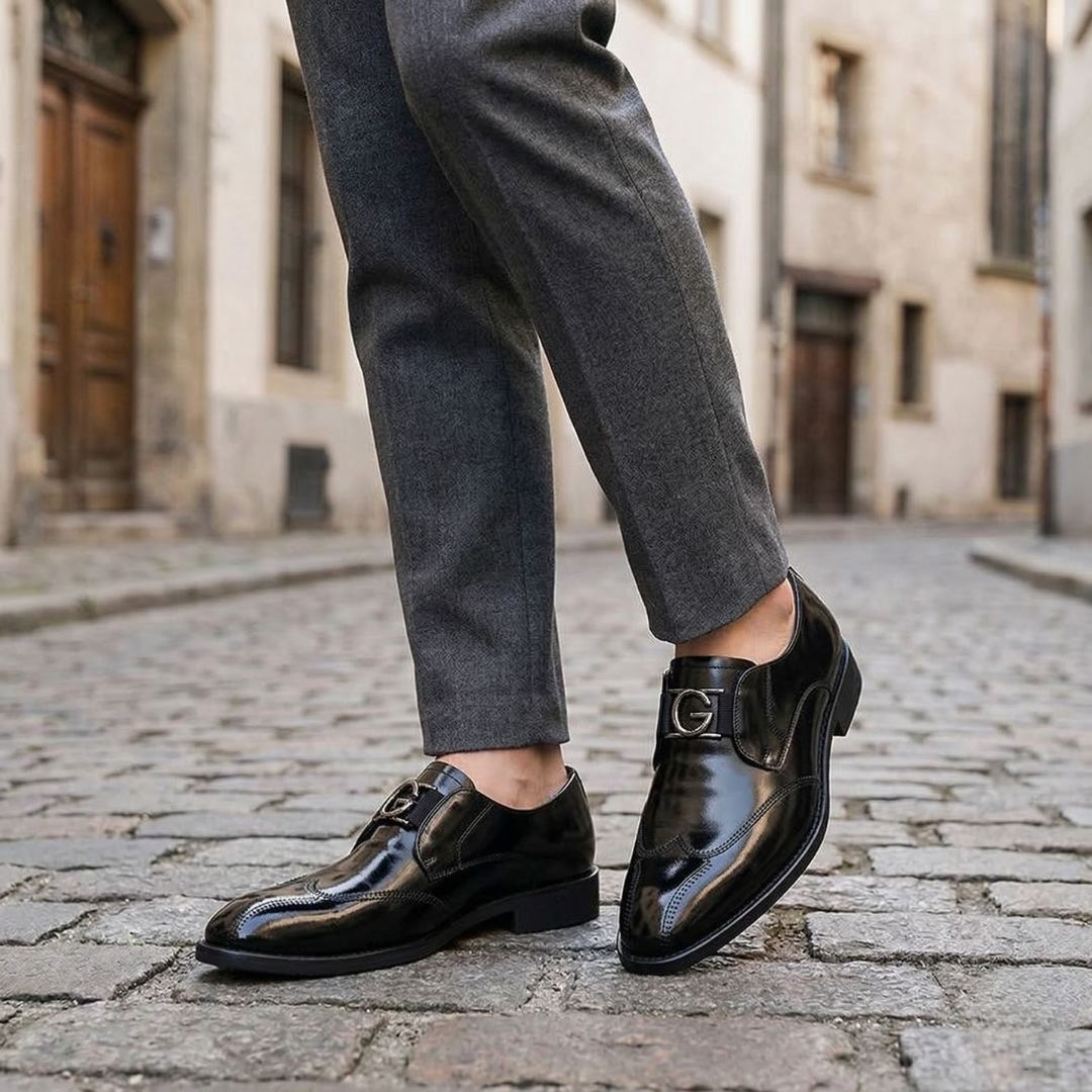 Men’s Leather Slip On Dress Shoes Metal Detail Formal Loafers