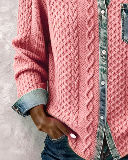 Women's Cable Pattern Button Down Blouse