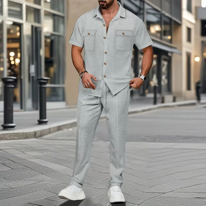 Men's Casual Button Up Shirt Pants Set