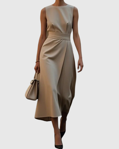 Vera Women's Sleeveless Midi Dress Twist Waist Round Neck