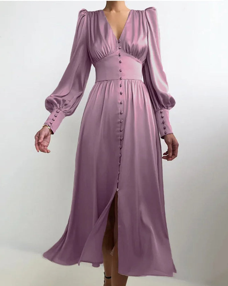 Women's Satin V-Neck Maxi Dress - Vonnera